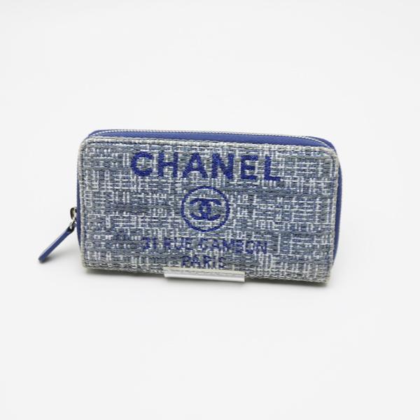 CHANEL 中古品 シャネル ドーヴィル スモールジップウォレット ブルー 