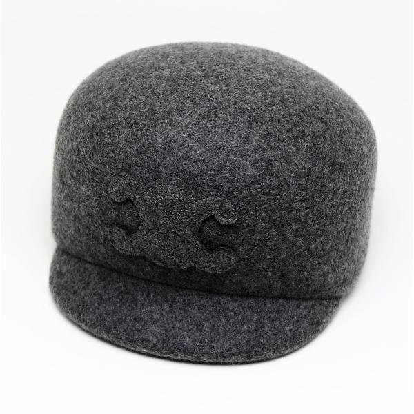 TRIOMPHE 中古品 セリーヌ トリオンフ キャップ ライトグレー ウール