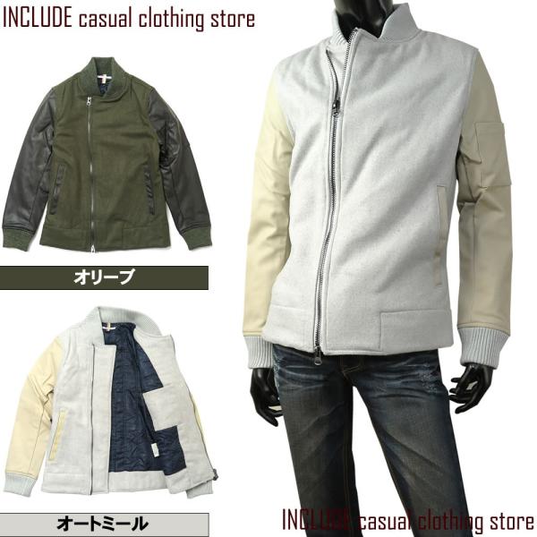 アシメ ジップ MA-1 MA1 PU レザー ウール ブルゾン 薄中綿 裏