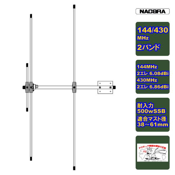 DO-2B3 ナガラ 144/430MHz 2バンド共用2エレ八木アンテナ ブーム長