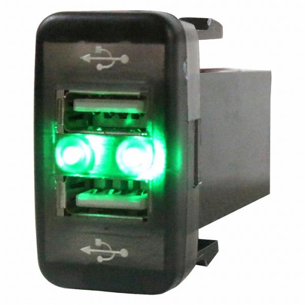 トヨタBタイプ プレオプラス LA300/310F H24.12〜 LED/グリーン 2口 USBポート 充電 12V 2.1A 増設 パネル USBスイッチホ