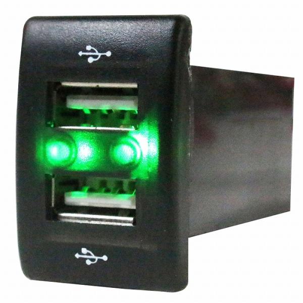 スズキAタイプ モコ スズキOEM車(ＭＲワゴン） H23.2- LED/グリーン 2口 USBポート 充電 12V パネル USB スイッチ ホールカバー 電