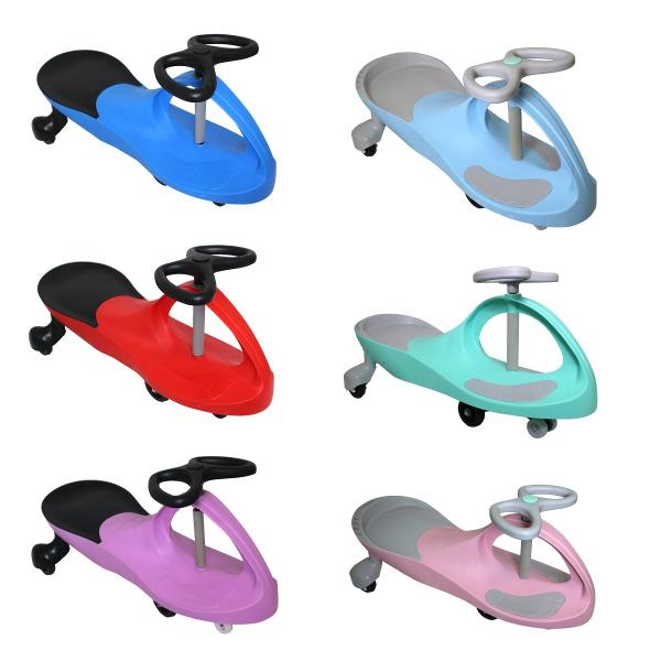 ハンドルを左右にゆっくりスイングすることで前進します。小刻みに動かしてスピードアップ！ハンドルを逆に回せばバック運転も可能。ハンドルの動きだけで前進・後退・方向転換ができます。電池・ペダル不要で楽しく遊べるエコカーです。大人も遊べる安定感。...