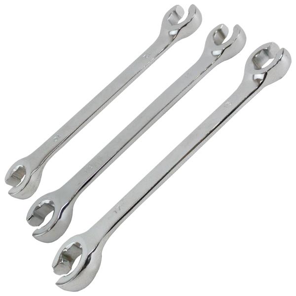 [3本セット]全長150mm-190mm フレアナット レンチ 10mm 12mm 14mm 15mm 17mm ブレーキパイプ 車 バイク 整備 工具 スパナ