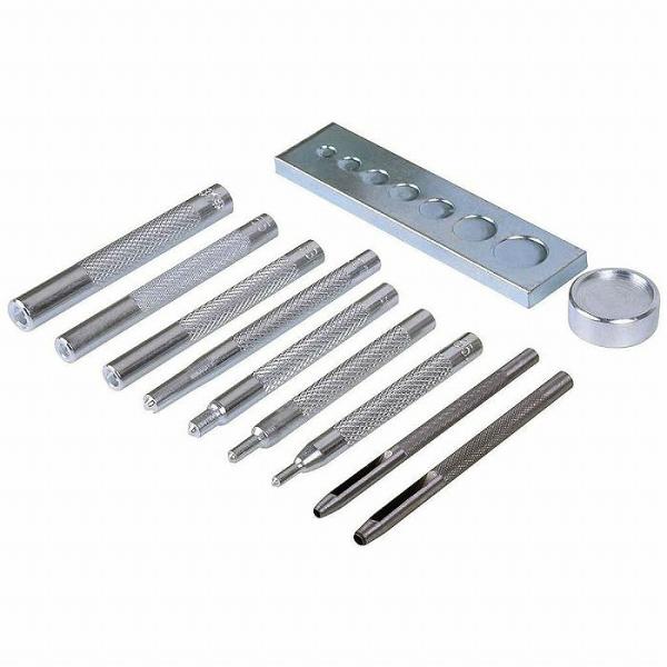 レザークラフトやハンドメイドに♪便利なホック打ち具１１点セットです！これから始める方に最適なセット内容☆もちろん経験者の方もOKです☆皮革製の鞄/財布/キーケース/パスケース/アクセサリー/革のホックを取り付ける工具です。2.5mmと3mm...