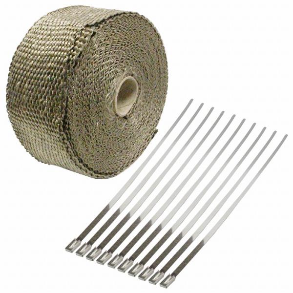 『5cm×10M』サーモバンテージ チタンファイバー製 耐熱 テープ 布 タイラップバンド10本 バイク マフラー エキマニ エキパイ