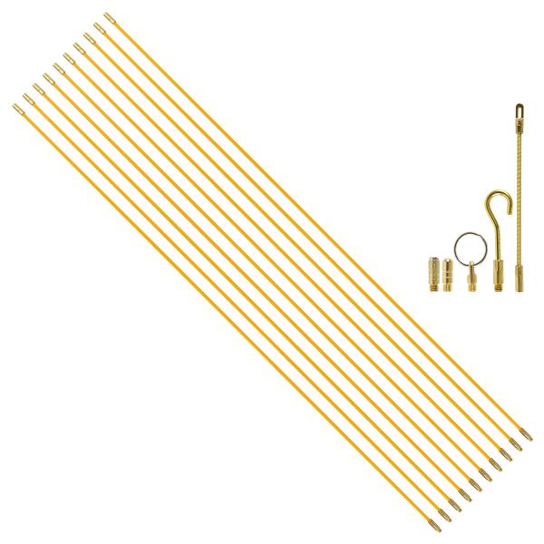 通線ワイヤー 10m ケーブル ワイヤー 索引具 100cm×10本 ジョイントライン 通線 ロッド 配線通し フック 先端 金具 付き 1m