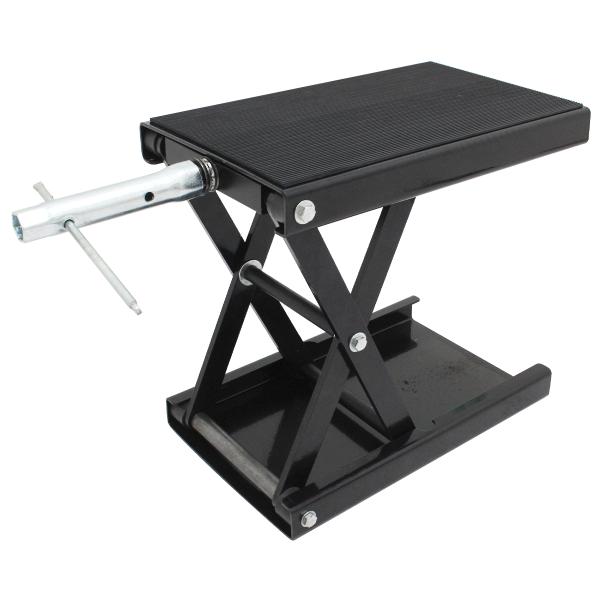 ・バイクジャッキ【仕様】カラー：ブラック耐荷重：約500kg最高位：約36.5cm最小位：約8.5cmステージ（ゴムマットの長さ）：約35cm×約21cmハンドルレバー：約15cm■サイズ※画像参照※素人採寸のため、多少の誤差はご了承くださ...