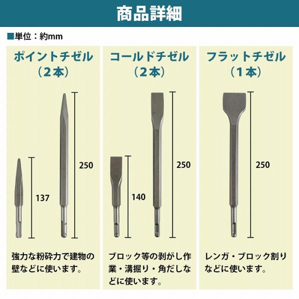 �d���n���}�[ �^�K�l �`�[�� 10mm 5�{ �Z�b�g SDS�v���X �V�����N �r�b�g �n�c�� �Z�����g �n���}�[ �t���b�g �|�C���g ���i�摜2