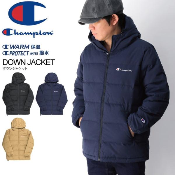 極美品チャンピオンフード付きダウンジャケット☆*°Lサイズ☆*°超軽量☆ブラック Champion 50%OFF!! (チャンピオン) ダウン ジャケット