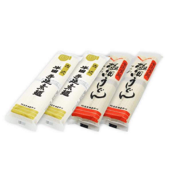 名称：手延べうどん原材料名：小麦粉（国内製造）、食塩、食用植物油内容量：200g賞味期限：枠外に記載保存方法：直射日光及び高温多湿を避け常温で保存製造者：阿波半田手延べ株式会社徳島県美馬郡つるぎ町半田字松生131-1名称：手延べ干しめん原材...