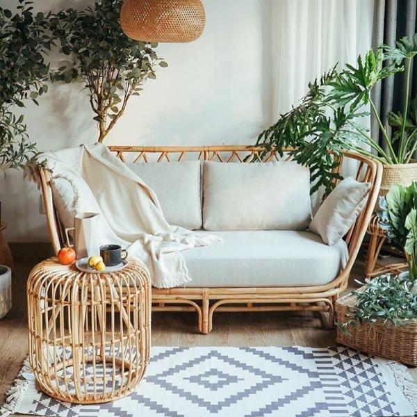 豪華 ヴィンテージ ラタンカウチソファ 籐ラブソファ 籐家具 北欧 昭和