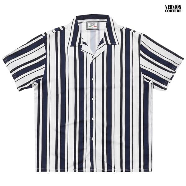 VERSION COUTURE ストライプシャツ オープンシャツ ボタンシャツ 半袖