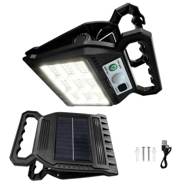 ソーラーライト 人感センサーライト 屋外 72LED 高輝度600LM USB充電 IP65防水 クリップ式 防犯灯 ガーデンライト 2個セット