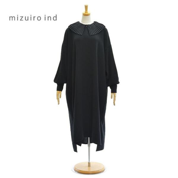 mizuiroind ミズイロインド プリーツカラー 長袖 ワンピース 3-250068