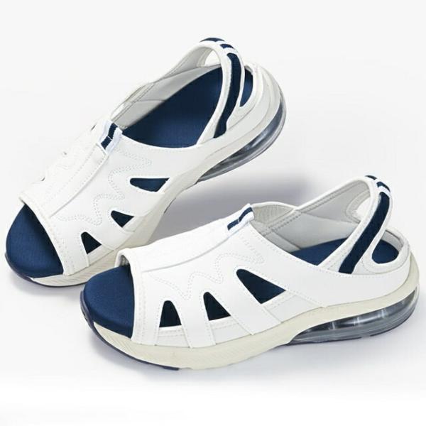 つま先とサイドの開放により長時間履いても蒸れにくいサンダルとなっています。高反発エアーとクッション中敷きで歩く衝撃を吸収し疲労軽減に繋がります。2WAY仕様なので、状況によって履き方を変えることができます。【アンファミエオリジナル】【クッシ...