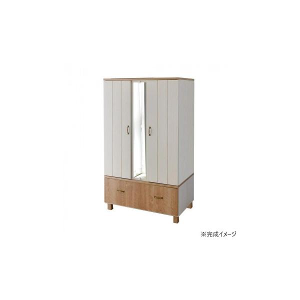 日本製組立家具 カントリー風 ミラー付ワードローブ 洋服タンス co-cr