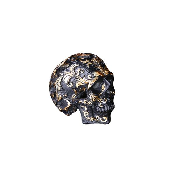SKULL ブラック＆ゴールドリーフスカル 骸骨 オブジェ 置物 BLACK&GOLD