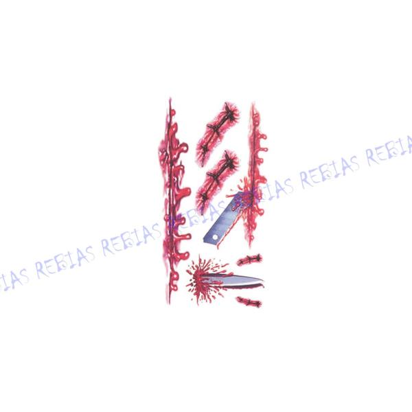 ハロウィン仮装やコスプレ、ドッキリなどに！リアルな傷跡転写シール！これだけあればどんなゾンビも作れます♪選べる全19種類！メイクより簡単でラクチン♪貼りたい柄をシートから切り離して貼ります、貼ったままシートに水を含ませて剥がせばあっという間...