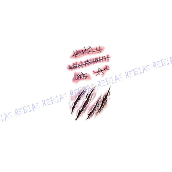 ハロウィン仮装やコスプレ、ドッキリなどに！リアルな傷跡転写シール！これだけあればどんなゾンビも作れます♪選べる全19種類！メイクより簡単でラクチン♪貼りたい柄をシートから切り離して貼ります、貼ったままシートに水を含ませて剥がせばあっという間...