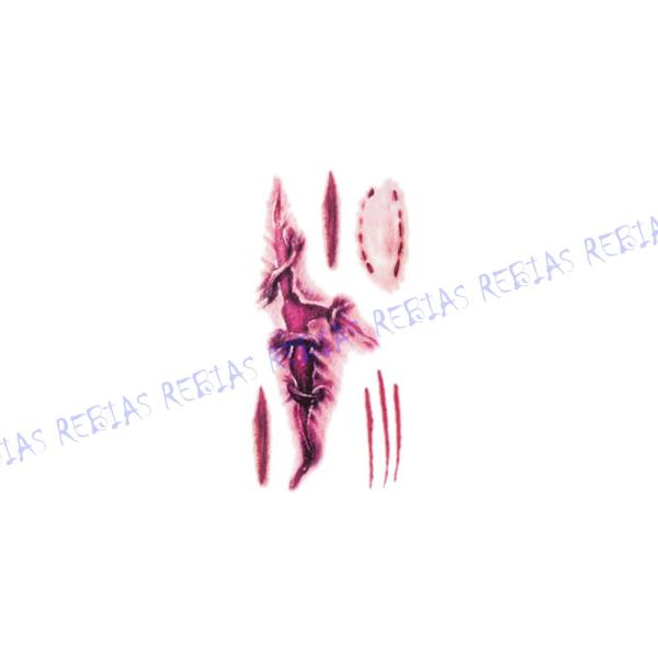 ハロウィン仮装やコスプレ、ドッキリなどに！リアルな傷跡転写シール！これだけあればどんなゾンビも作れます♪選べる全19種類！メイクより簡単でラクチン♪貼りたい柄をシートから切り離して貼ります、貼ったままシートに水を含ませて剥がせばあっという間...