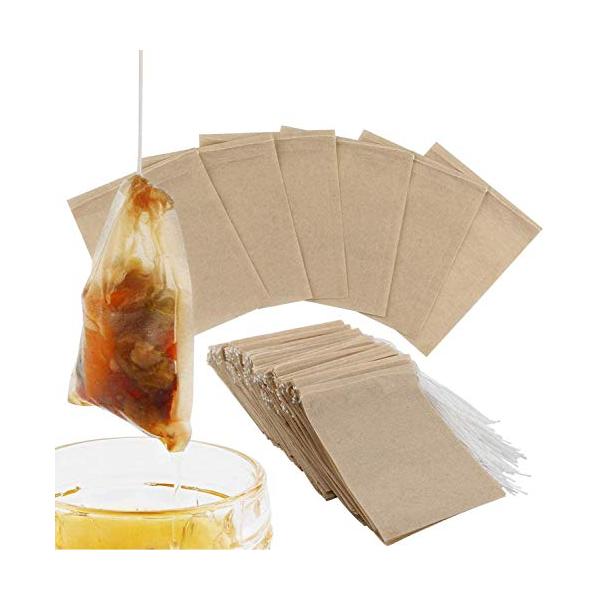Hiitom 100枚 お茶バッグ 使い捨て空の袋フィルター濾紙 ティーバッグ 巾着付き 強力な浸透 天然 ルースリーフティー＆コーヒー用 (7*9cm)