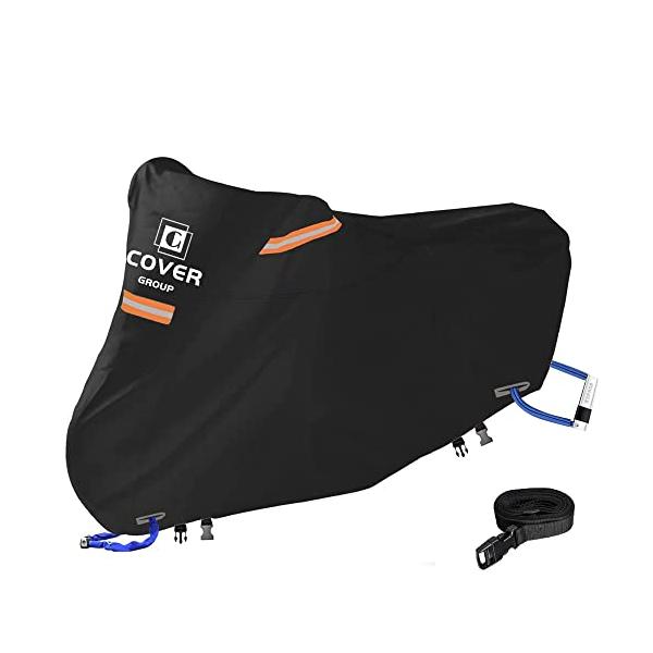 他サイト： COVERGROUP【最新改良】420D丈夫厚手バイクカバー 大型 250cc 400cc 285cmまで対応耐熱防水撥水防塵車体カバー風飛び防止盗難防止収納袋付(3XL:285*110*140CM)の商品画像
