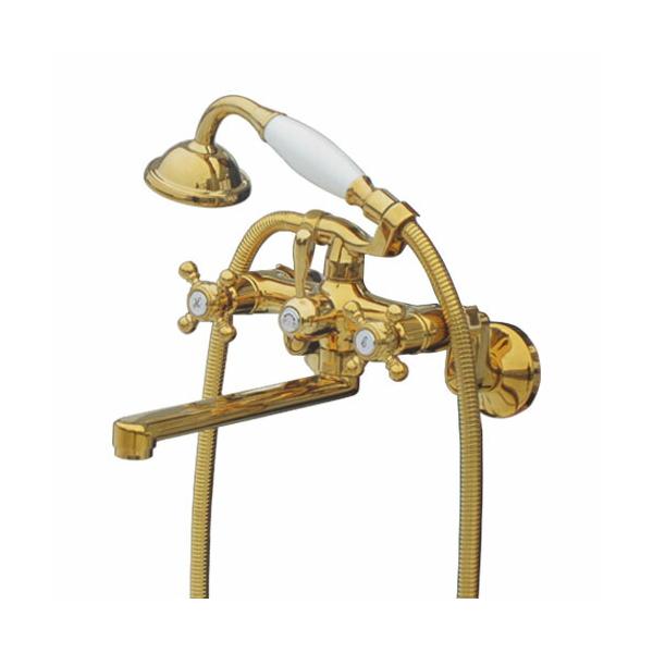 シャワー水栓 浴室 壁付け アンティーク風 おしゃれ 金 ゴールド INK