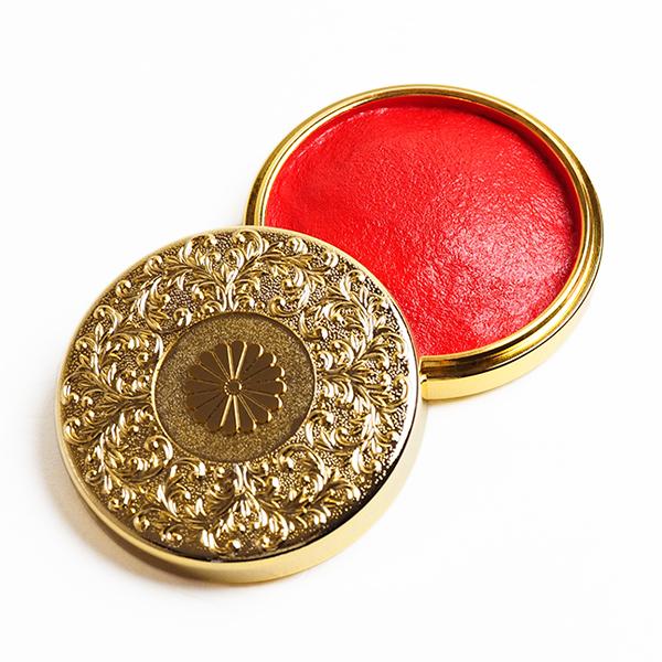 高級朱肉・高級金属肉池（練朱肉）盤面60mm／外寸65丸x22mm／24KGP(GP