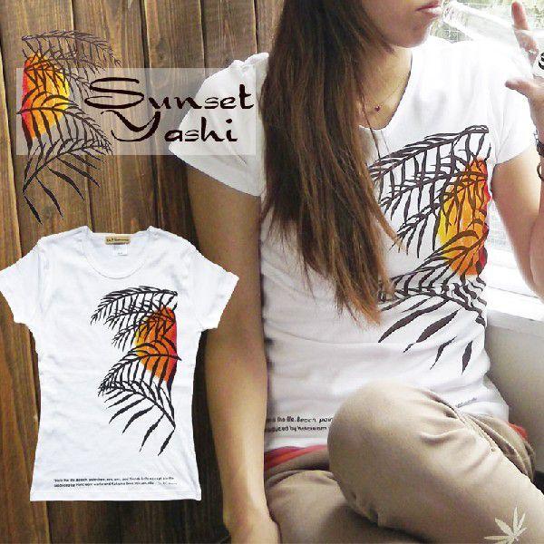 Tシャツ 半袖 レディース サンセット やし柄 S M L XL カジュアル