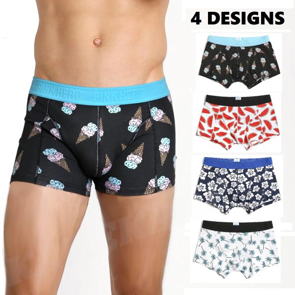 PINK HERO/ピンクヒーロー ボクサー イラスト ビッグロゴ ストレッチ 肌触り ローライズ ブリーフ ボクサーパンツ メンズ 男性 下着