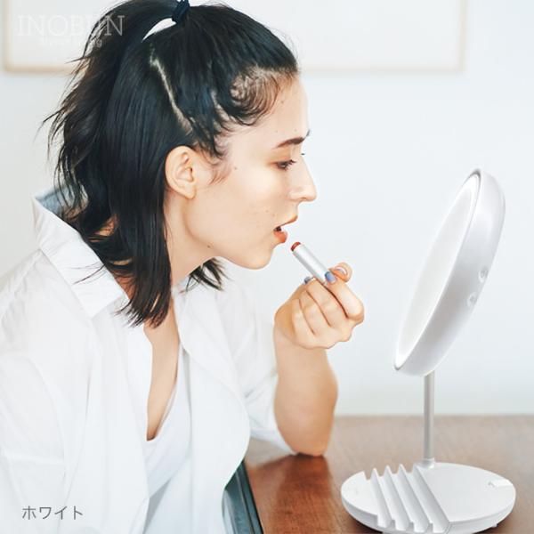 ［ FESTINO 充電式LEDファンミラー ］特典付 フェスティノ 卓上ミラー LEDライト 5倍拡大 拡大鏡 スタンドミラー 送風 USB充電 コードレス スマホ充電 SMHB-032