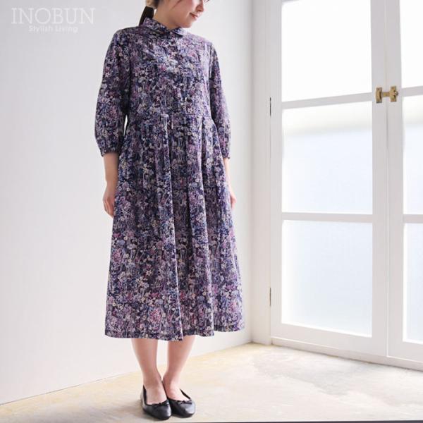 J.Sloane LIBERTY 衿付きスッキリ見えワンピース Wild Flowers/UE 7分袖