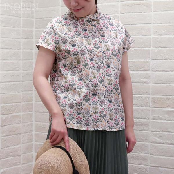 Parkes LIBERTY 重ね衿 裾ラウンドカットシャツ ブラウス Colombe Study/23AT/32 半袖