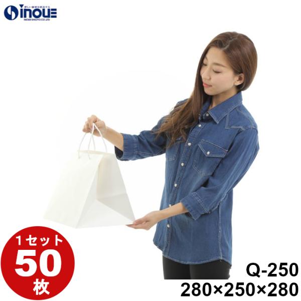 紙袋 マチ25cm 高級感 オシャレ マチ広 手提げ 白 50枚 ケーキ用 Q-250 280×250×280