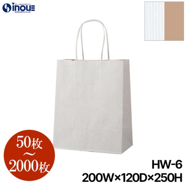 紙袋 手提げ 50枚 400枚 2000枚 小さい おしゃれ ミニサイズ 小 白 茶 マチ広 HW-6 R・S 200ｘ120ｘ250