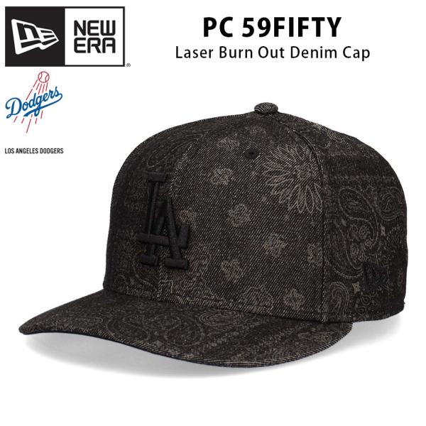 ニューエラ PC 59FIFTY レーザーバーンアウト デニム LA キャップ モノグラム ドジャース NEW ERA 5950 プリカーブ バンダナ柄 大きいサイズ 帽子 レーザー加工