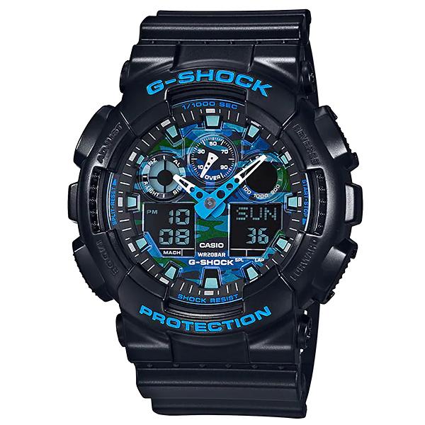 G-SHOCK Gショック ジーショック GA-100 シリーズ カシオ CASIO アナデジ 腕時計 ブラック ブルー カモフラージュ GA-100CB-1AJF 国内正規モデル