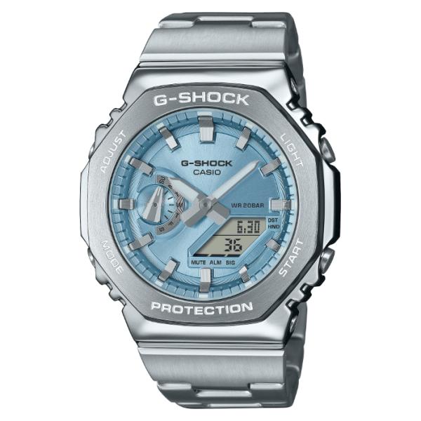 G-SHOCK Gショック ジーショック カシオ CASIO アナデジ 腕時計 シルバー ライトブルー メタルバンド 八角形 GM-2110D-2A 逆輸入海外モデル
