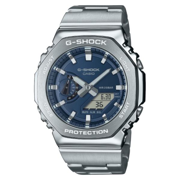 G-SHOCK Gショック ジーショック カシオ CASIO アナデジ 腕時計 シルバー ネイビー メタルバンド 八角形 GM-2110D-2B  逆輸入海外モデル