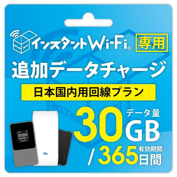 インスタントWi-Fi 追加データ】 30GB 有効期間365日 データ通信