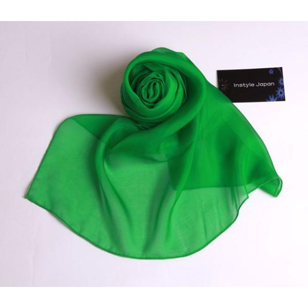 スカーフ レディース ストール シルク100% ライトグリーンB 緑 青 大判 マフラー シフォン 紫外線防止 Bサイズ：195×65cm インスタイルジャパン