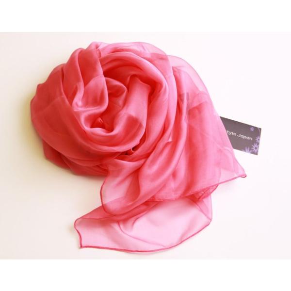 スカーフ レディース ストール シルク100% 紫みのピンクB Purplish pink 大判 マフラー シフォン Bサイズ：195×65cm インスタイルジャパン