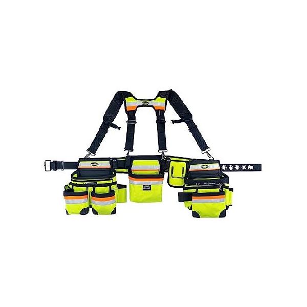 【並行輸入品】 Bucket Boss 3 Bag Tool Belt with Suspenders in Safety Yellow with High-Visibility, 55185-HVOY, 3M Scotchlite High Visibility