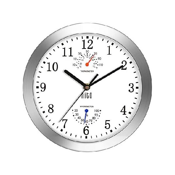 【並行輸入品】 HITO Silent Non-ticking Wall Clock- Aluminum Frame Glass Cover, 10 inches (White)