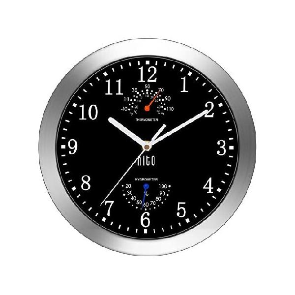 【並行輸入品】 (Black) - HITO Silent Non-ticking Wall Clock- Metal Frame Glass Cover, 25cm (Black)