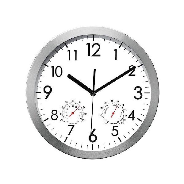 【並行輸入品】 WOOPHEN 12 Inch Silent Non Ticking Wall Clock with Temperature＆Humidity (Silver)
