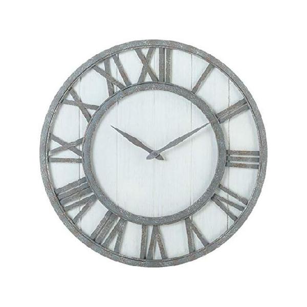 【並行輸入品】 (46cm, Whitewash) - OLDTOWN Farmhouse Metal ＆ Solid Wood Noiseless Wall Clock (WhiteWash, 46cm)