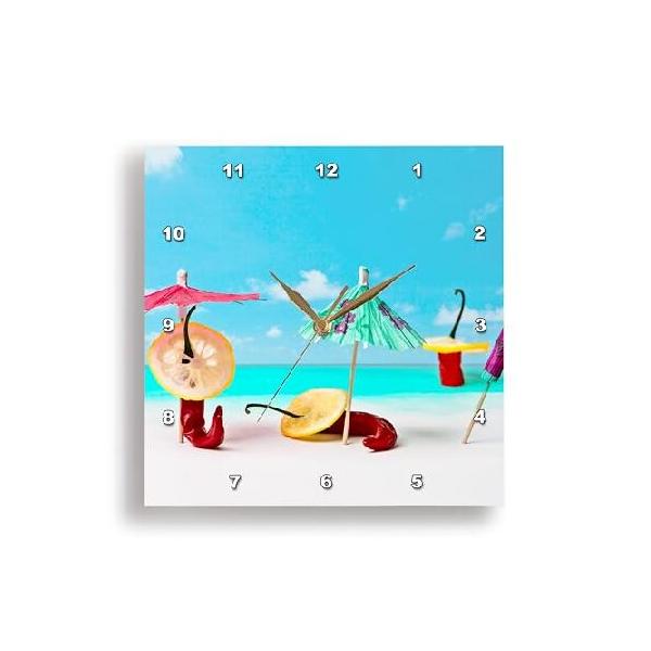【並行輸入品】 3dRose Wall Clock - Red Chili Peppers by the sea. Happy Beach Hours. Funny Scene (DPP_267127_2)
