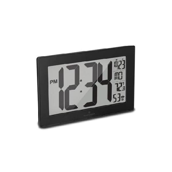 【並行輸入品】 Marathon CL030068BK-BS Slim Panoramic Atomic Full Calendar Wall Clock with 8 Time Zones, Indoor Temperature, and Table Stand - Batterie